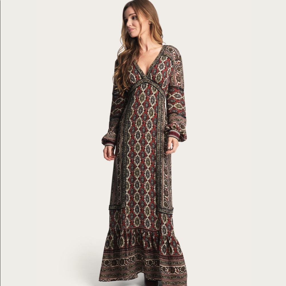 Frye Carly Boho Print Naomi V-neck Maxi Dress